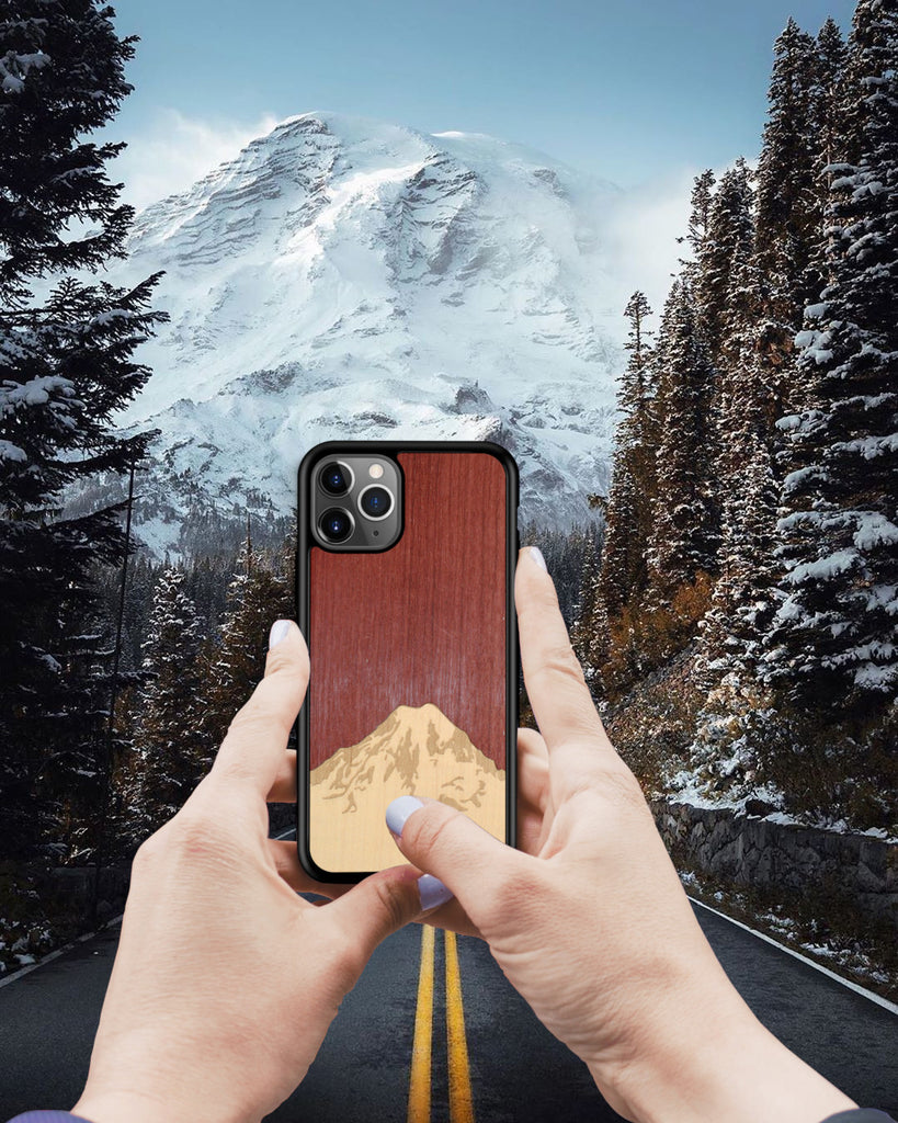 Introducing the Mt. Rainier Wooden Phone Case in Purple Heart & Shimmering Maple