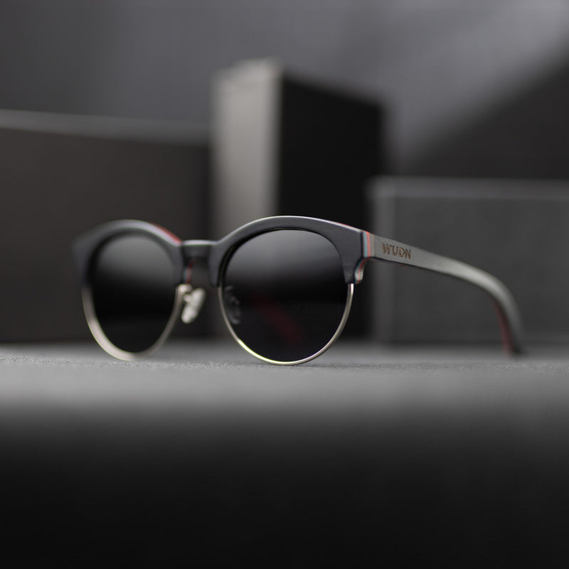 Recycled Skatedeck Ebony 1/2 Wood Handrail Sunglasses by WUDN