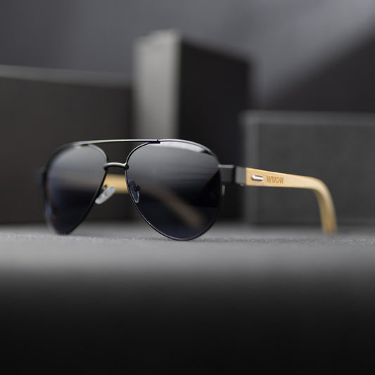 Bamboo Wood Black Framed Classic Aviators by WUDN
