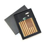 6 oz Wooden American Flag Hip Flask