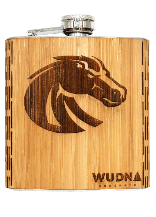 BSU Bronco - 6 oz. Wooden Hip Flask, Bar - WUDN