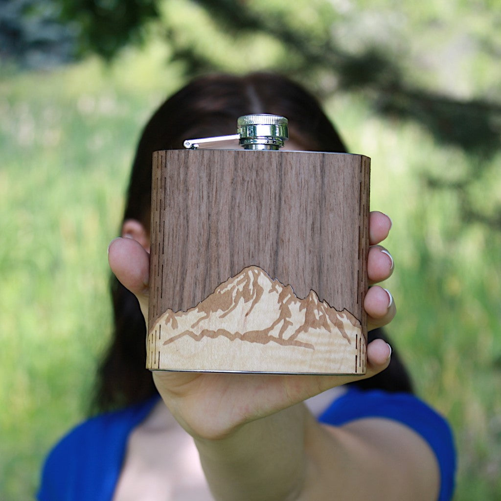Wooden Hip Flask - Cascade Range (Mt. Baker)
