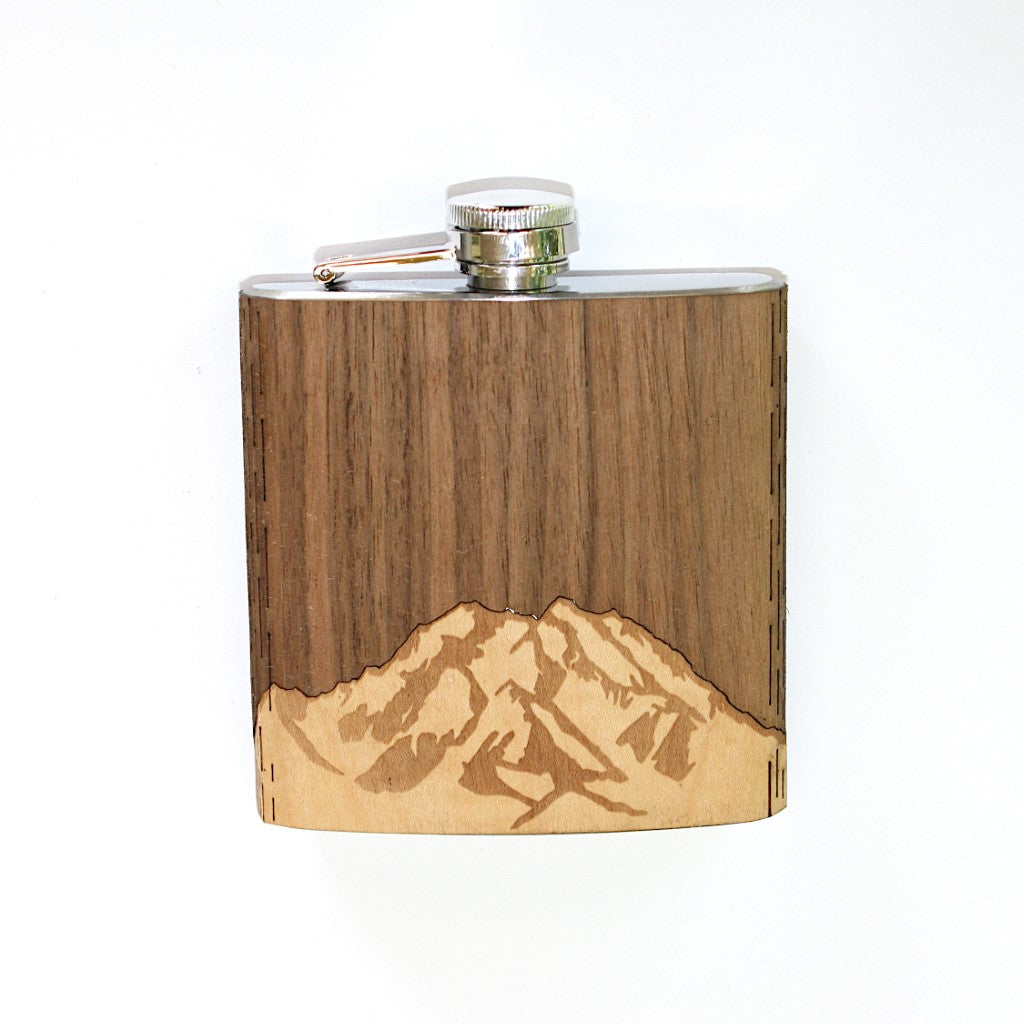 Wooden Hip Flask - Alaska Range (Denali)