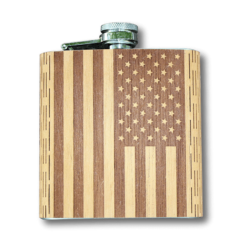 6 oz Wooden American Flag Hip Flask