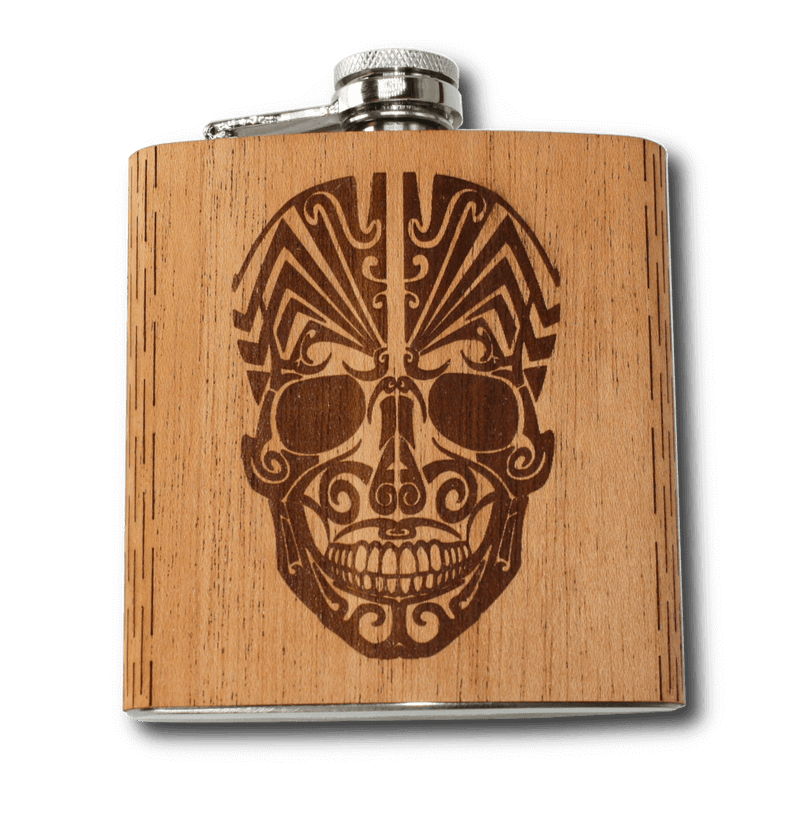 Day of the Dead Skull Hip Flask Wood Mahogany liquer