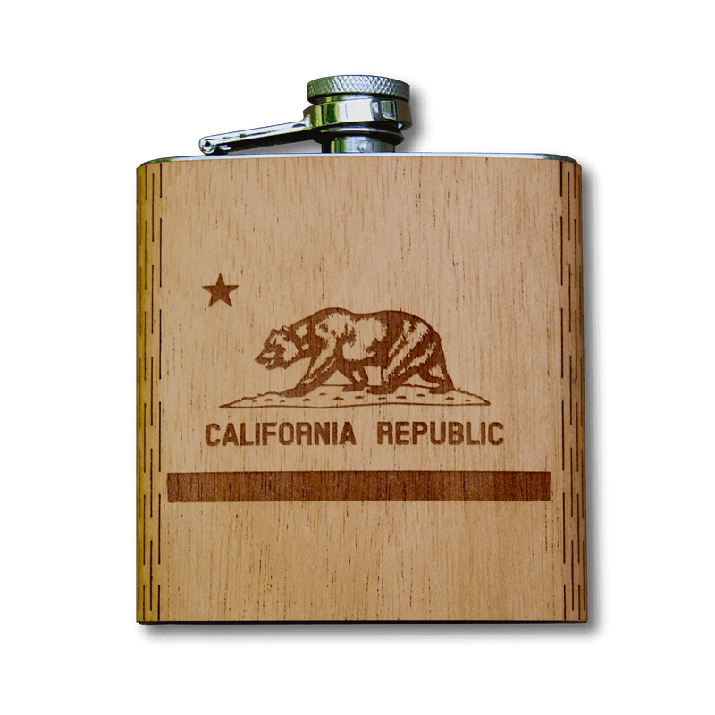 6 oz. Wooden Hip Flask (California Republic Flag in Mahogany)