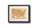 Laser Engraved Wooden Wall Art (USA Map in Shimmering Maple)