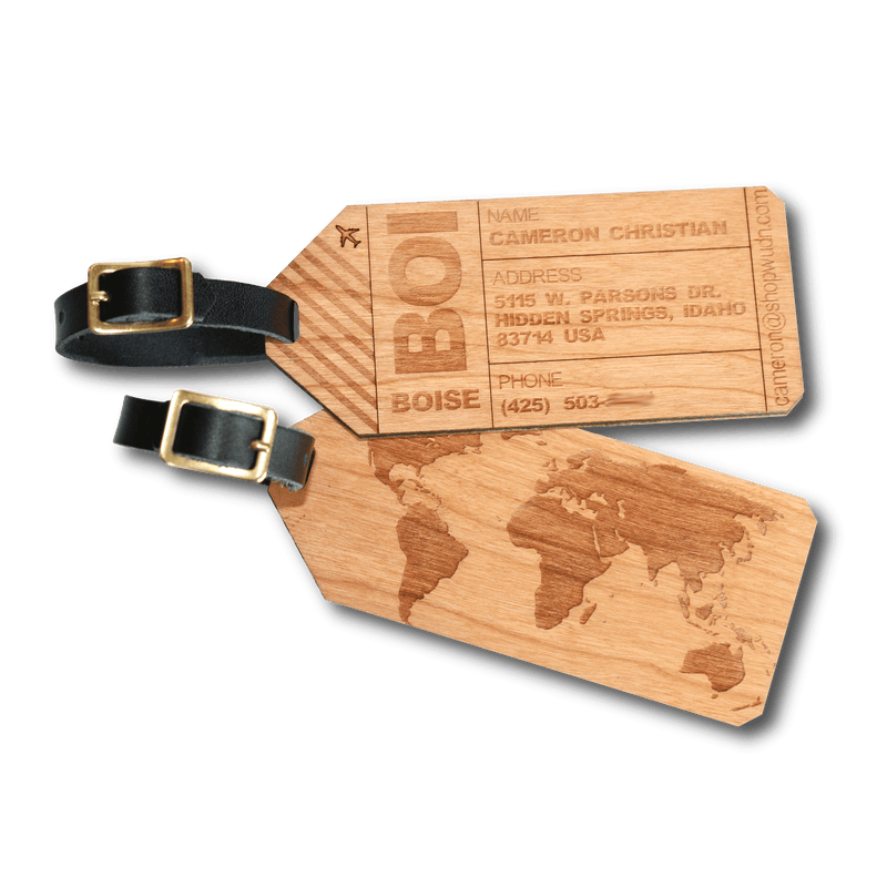 Customizable Wooden Luggage Tags (Pair) | Luggage Tag Traveler, Home and Office - WUDN