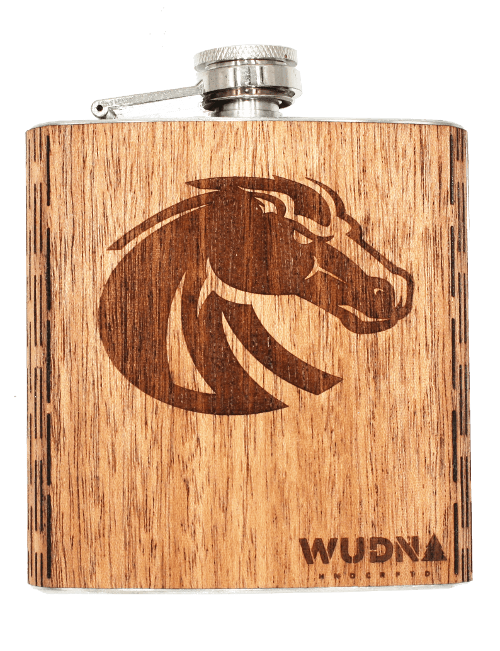 BSU Bronco - 6 oz. Wooden Hip Flask, Bar - WUDN