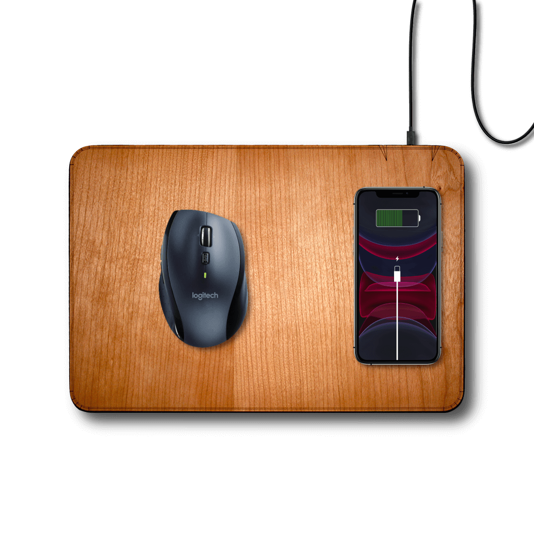 Oversize Wood Mousepad with 15 watt Wireless Fast Charger