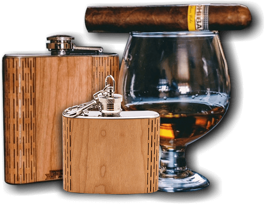 6 oz. Wooden Hip Flask (Snowboard in American Cherry)