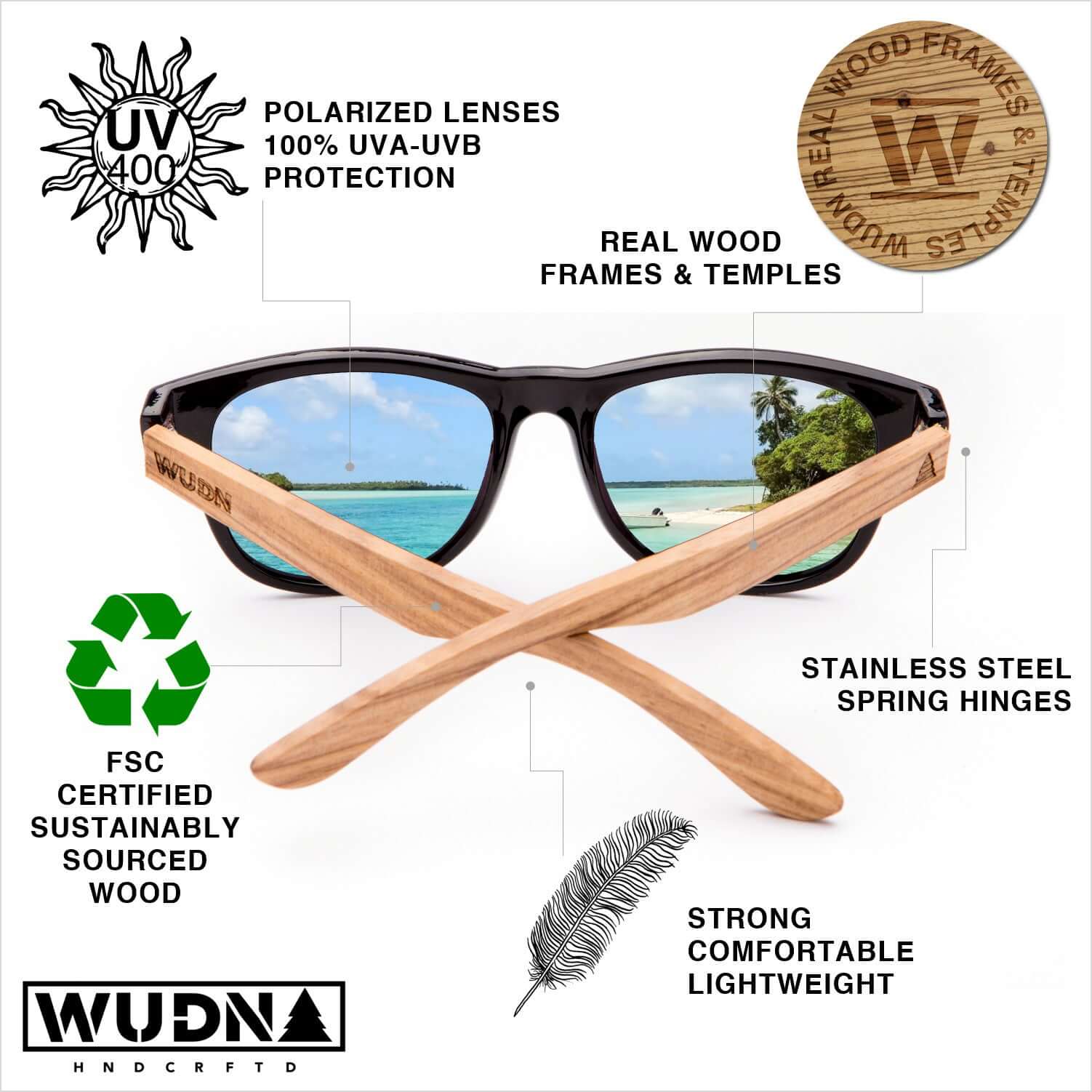 Real Bamboo Wood Wanderer Style Sunglasses by WUDN, Sunglasses - WUDN