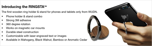 Introducing the RNGR - Wooden Ring Holder and Stand for Phones and Tablets