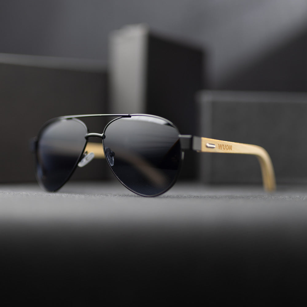Bamboo Wood Black Framed Classic Aviators by WUDN