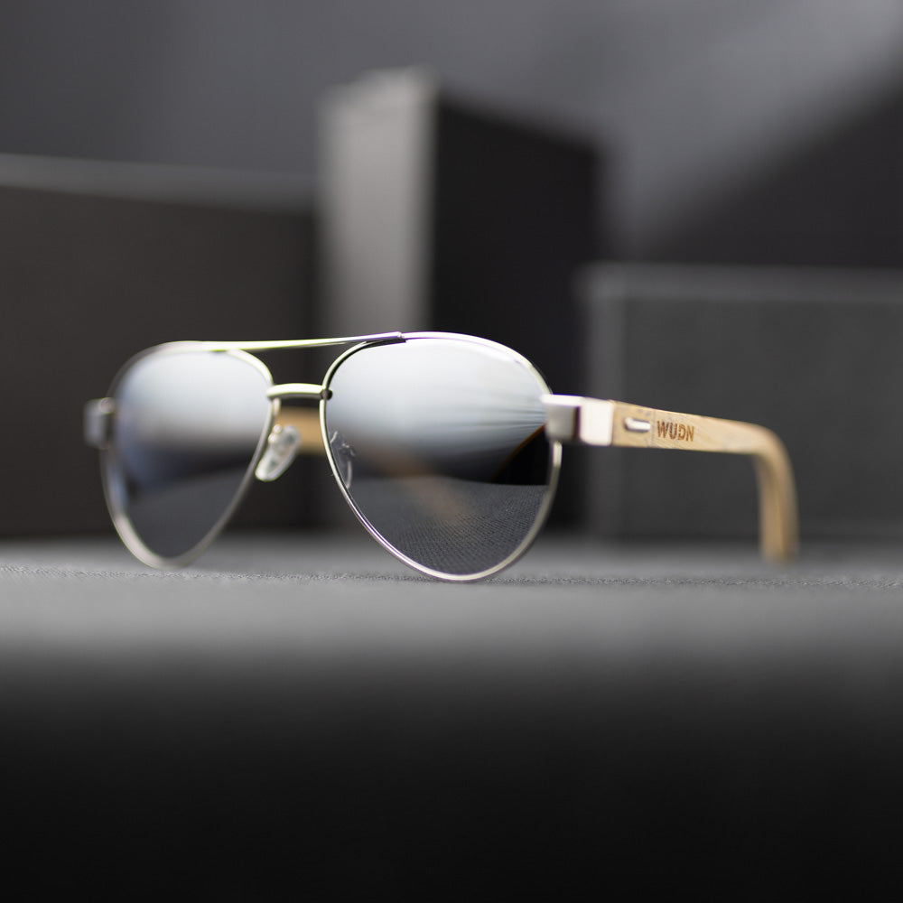 Bamboo Wood Silver Framed Classic Aviators by WUDN
