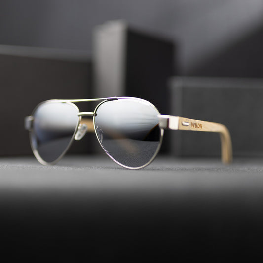 Bamboo Wood Silver Framed Classic Aviators by WUDN