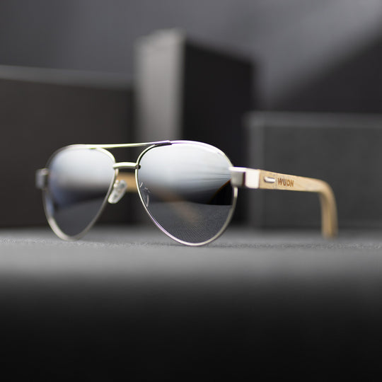 Bamboo Wood Silver Framed Classic Aviators by WUDN