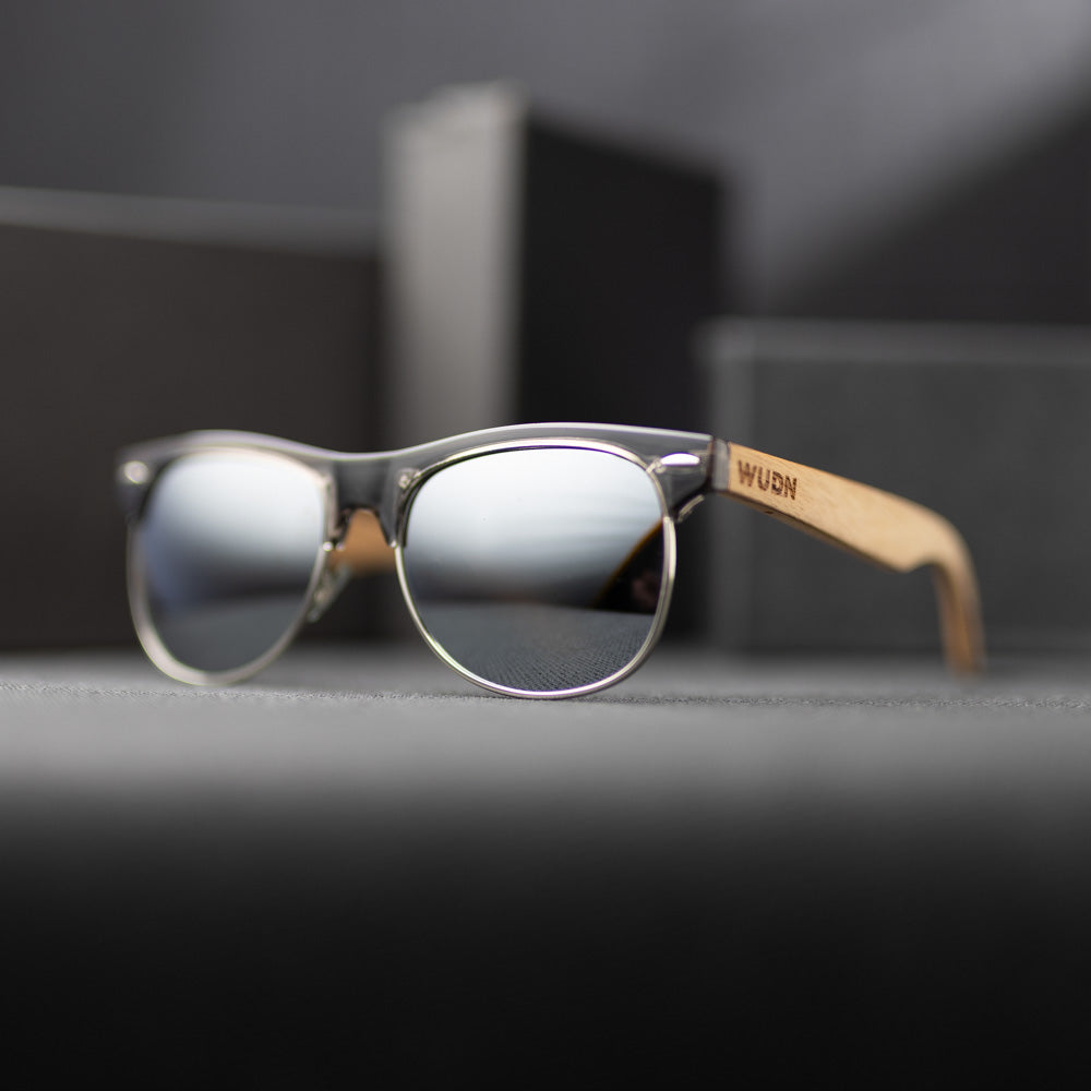 Real Zebra Wood Browline Style RetroShade Sunglasses by WUDN