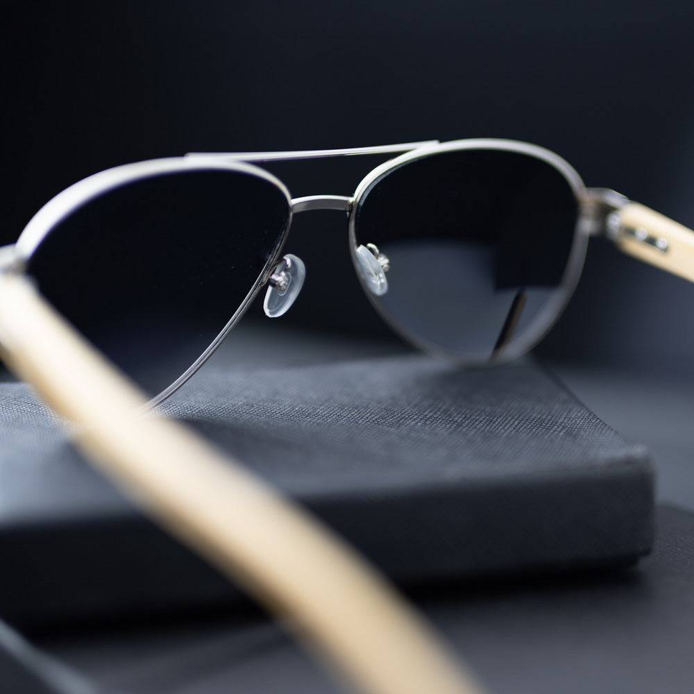 Bamboo Wood Silver Framed Classic Aviators by WUDN