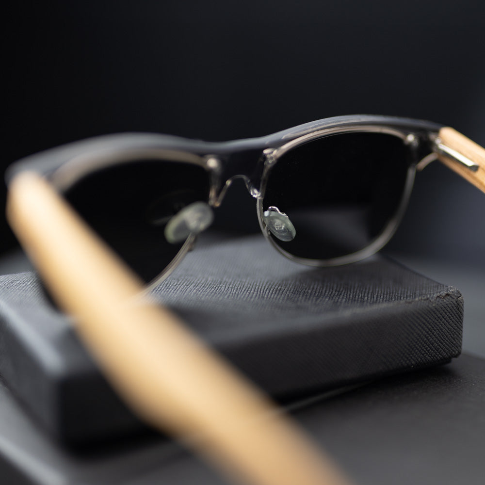 Real Zebra Wood Browline Style RetroShade Sunglasses by WUDN