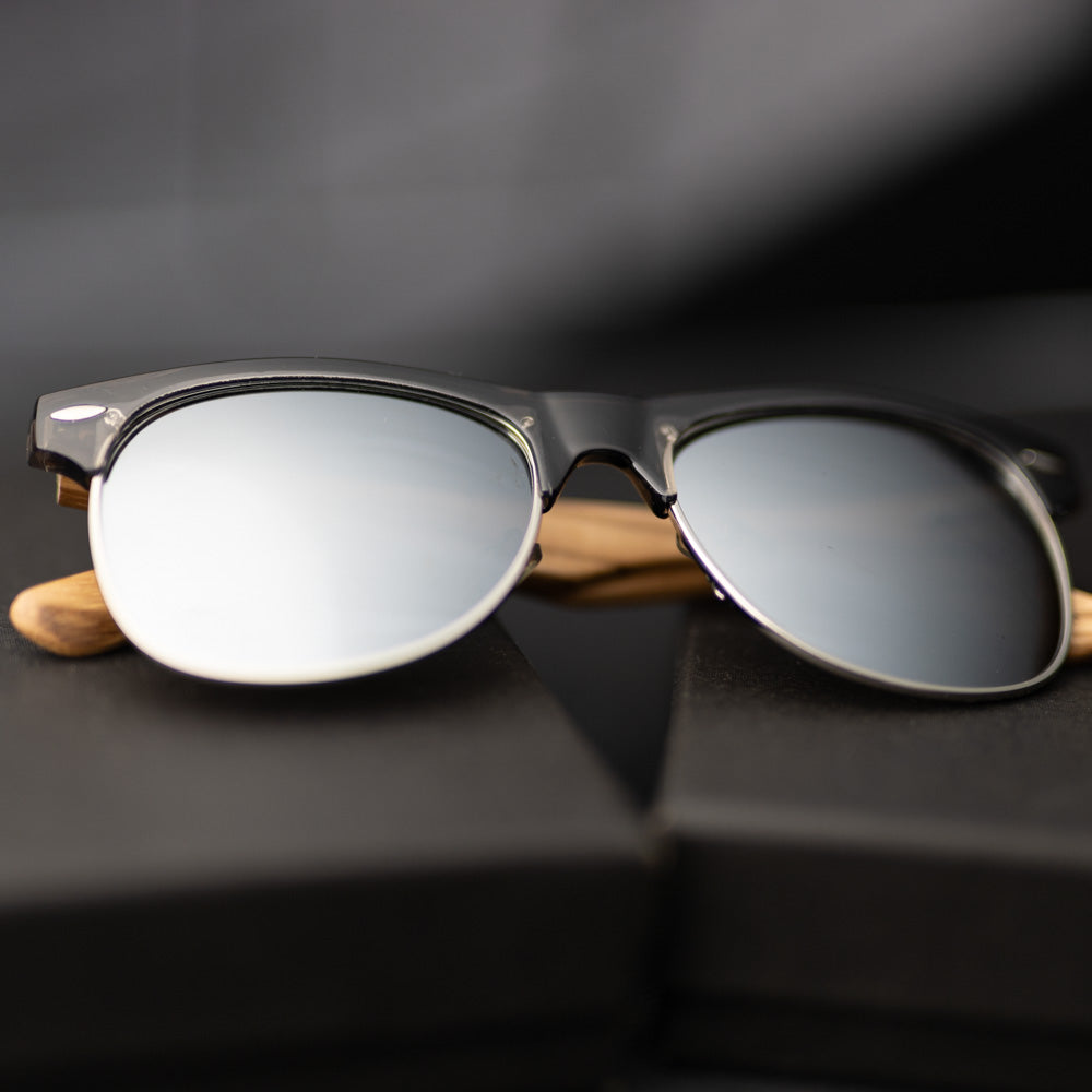 Real Zebra Wood Browline Style RetroShade Sunglasses by WUDN