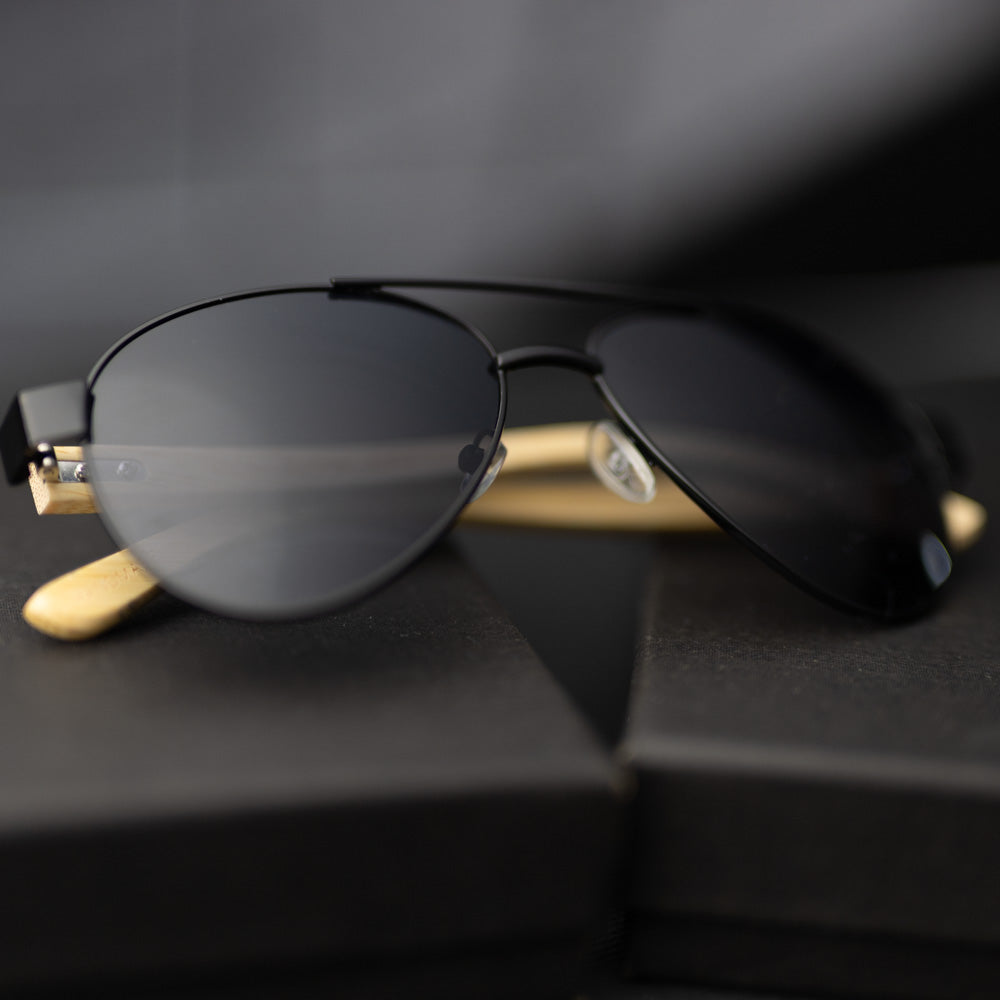 Bamboo Wood Black Framed Classic Aviators by WUDN