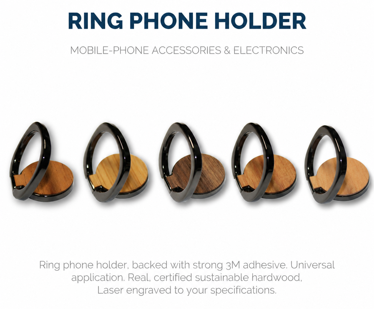 Real Wood Phone Ring Holder & Kickstand