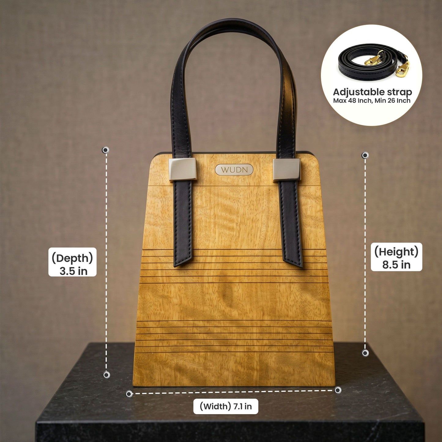 WUDN Wooden toote for Women – Real Wood & Vegan Leather Handbag, Crossbody & Shoulder Bag