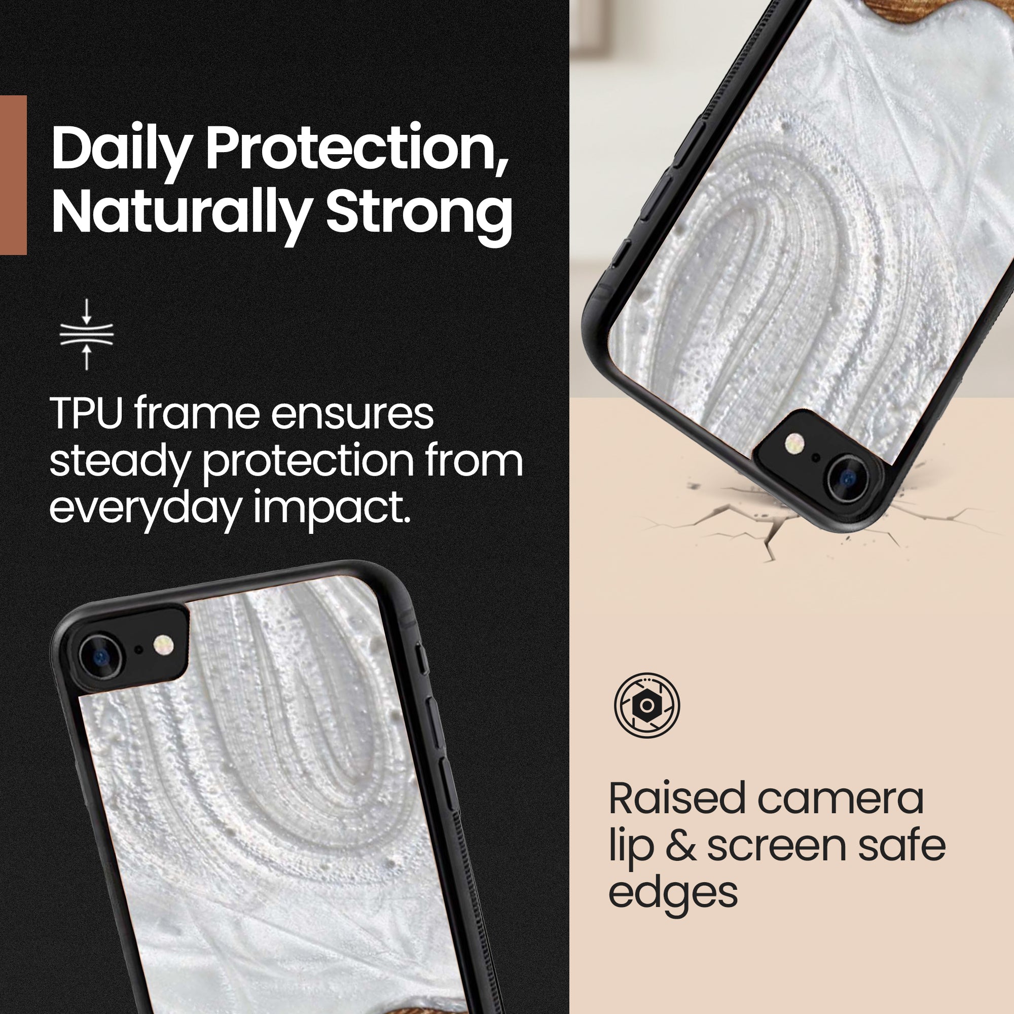 Slim Resin & Wood iPhone Case (Coastline Collection - Arctic White)