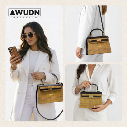WUDN Wooden Purse for Women – Real Wood & Vegan Leather Handbag, Crossbody & Shoulder Bag