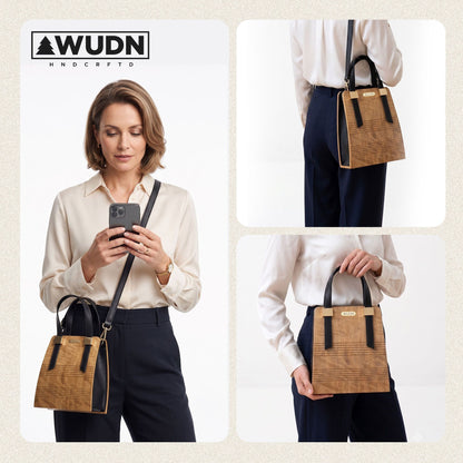 WUDN Wooden toote for Women – Real Wood & Vegan Leather Handbag, Crossbody & Shoulder Bag