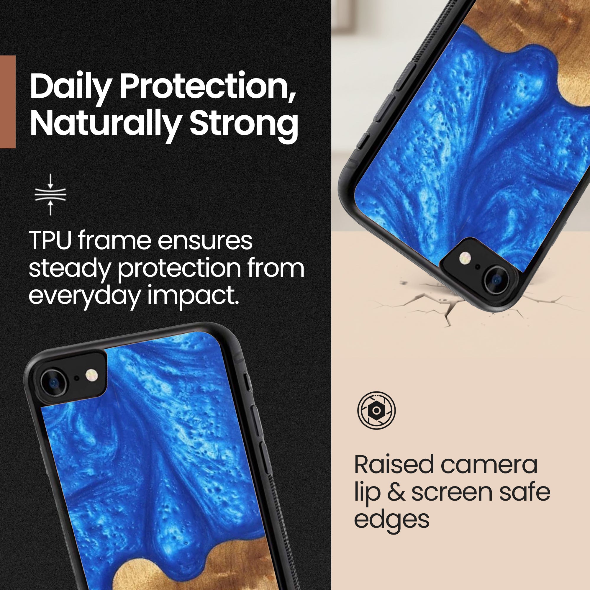 Slim Resin & Wood iPhone Case (Coastline Collection - Diver's Blue)
