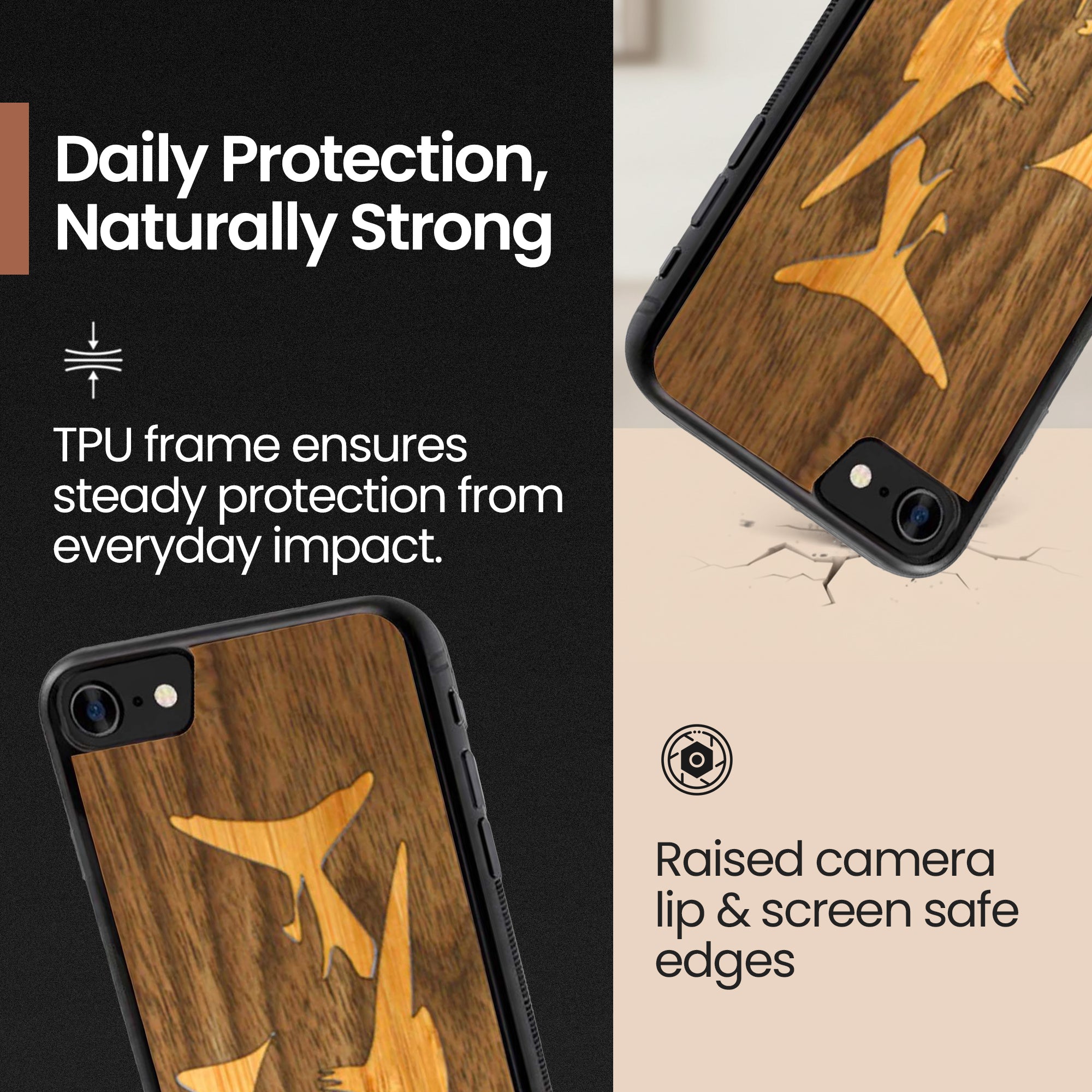 Slim Wooden iPhone Case (Great White Shark with Bamboo in Black Walnut)