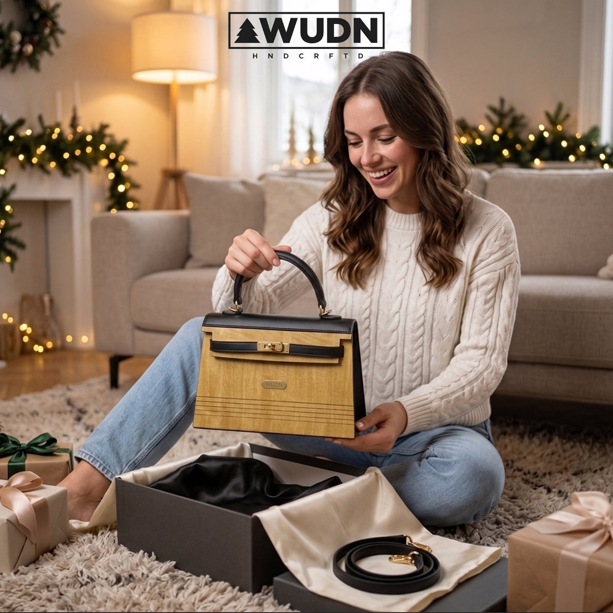 WUDN Wooden Purse for Women – Real Wood & Vegan Leather Handbag, Crossbody & Shoulder Bag