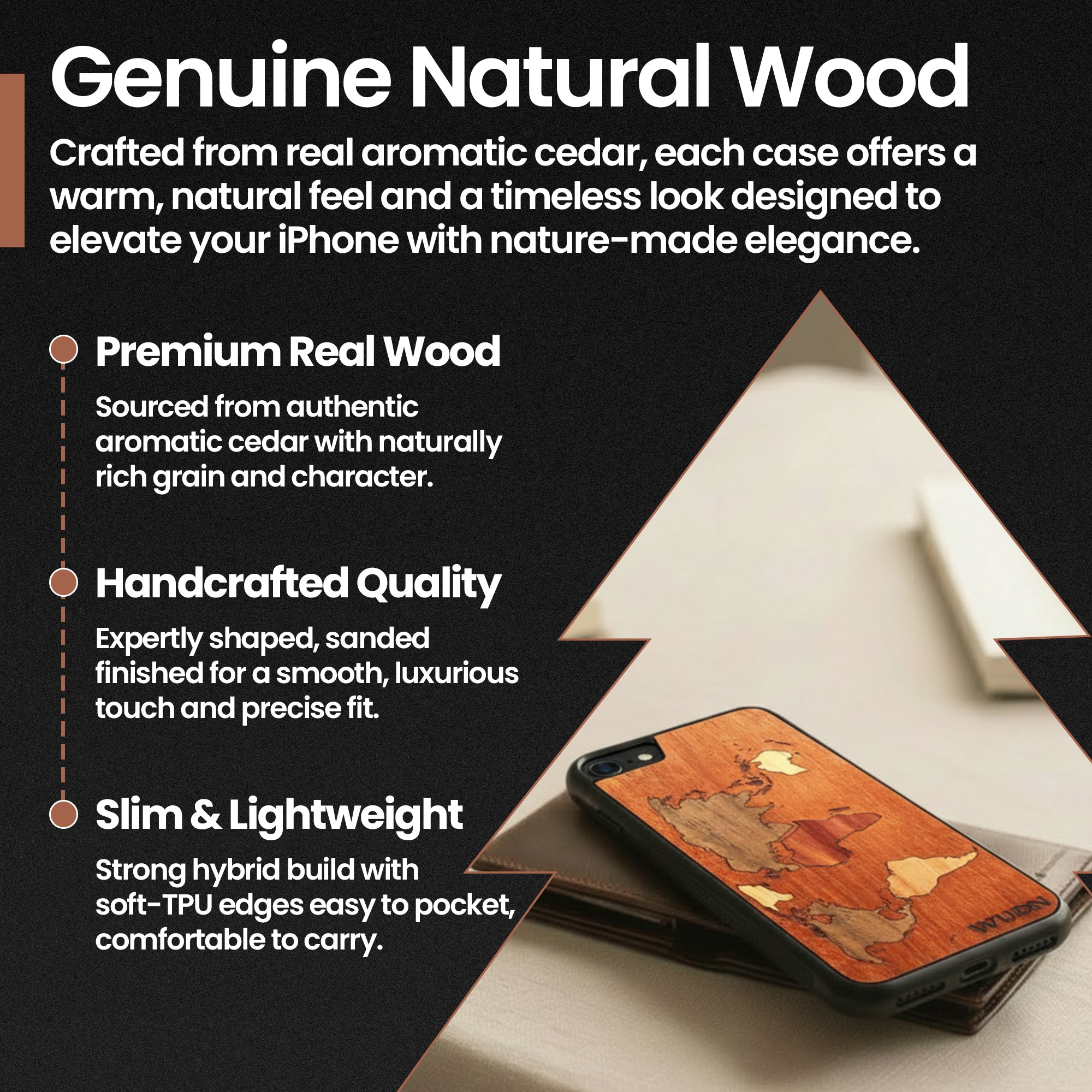 Slim Wooden Phone Case (Mahogany Inlay - World Map Traveler)