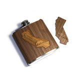 6 oz Wooden Hip Flask (California Republic in Black Walnut & Carmalized Bamboo)