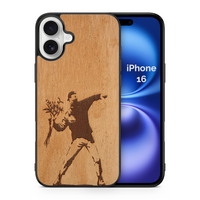 Slim Wooden Phone Case (Banksy Molotov Flowers in Mahogany)