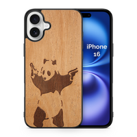 Slim Wooden Phone Case (Banksy Bad Panda in Mahogany)