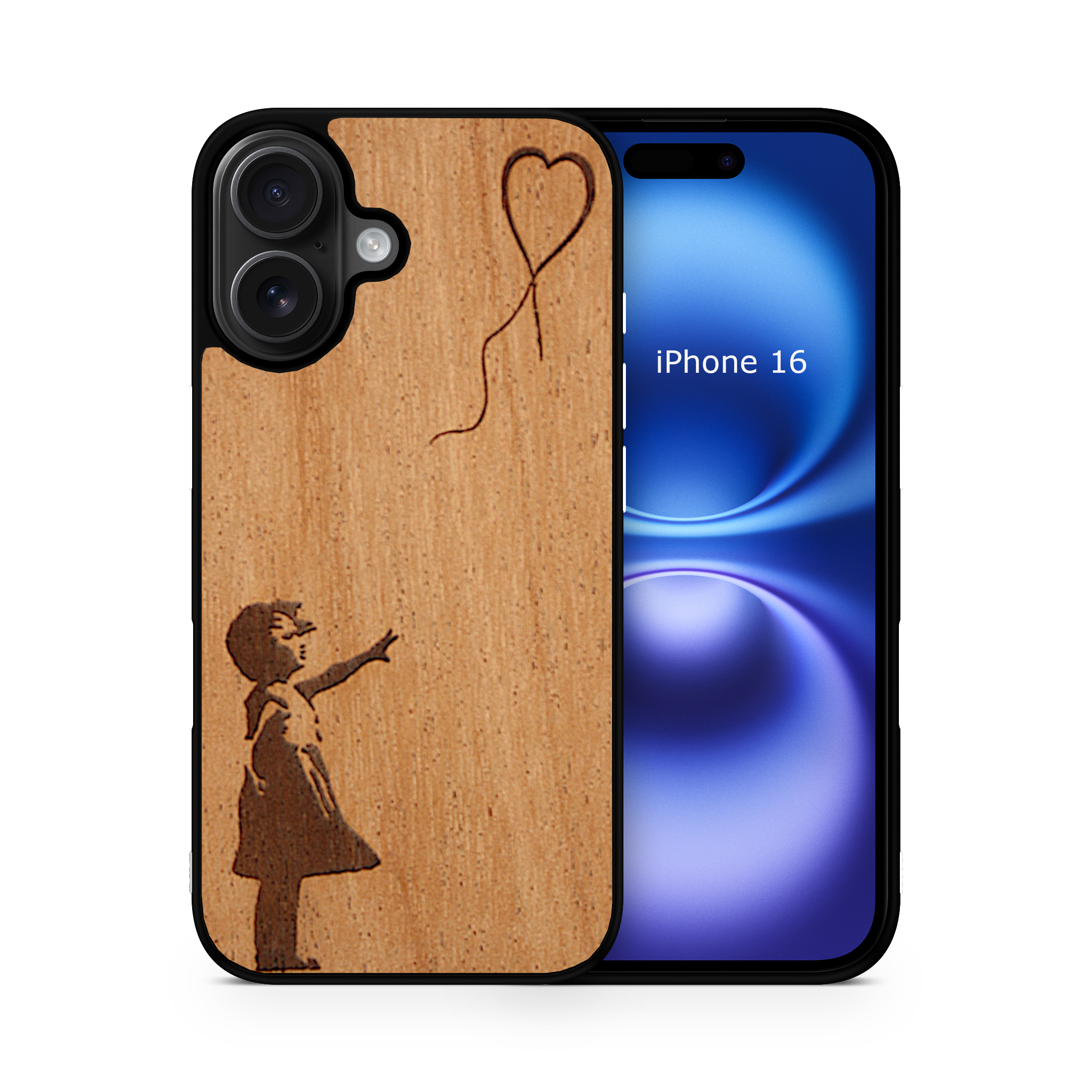 Slim Wooden Phone Case (Banksy Girl With a Balloon in Mahogany)