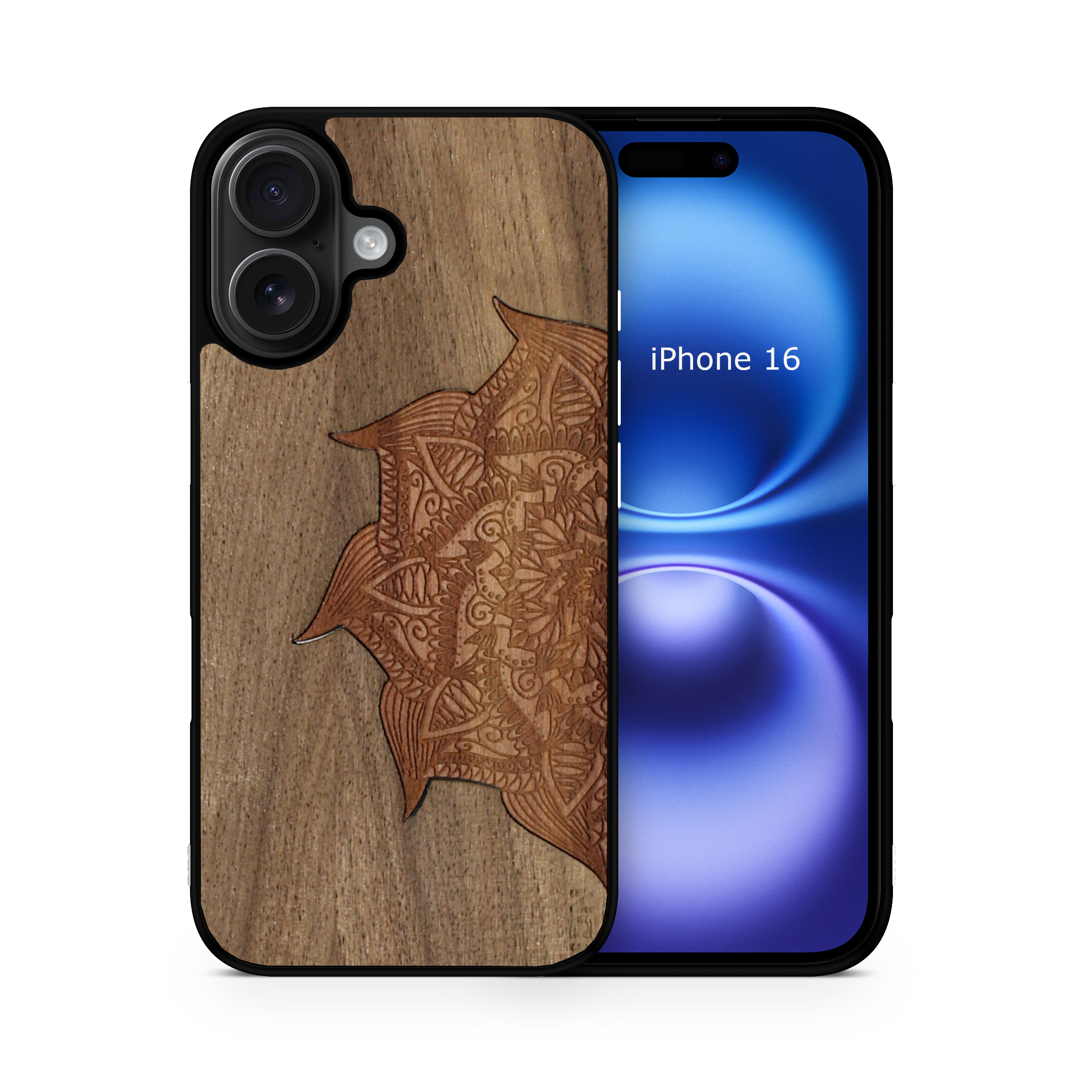 Slim Wooden Phone Case (Cedar Mandala in Black Walnut)