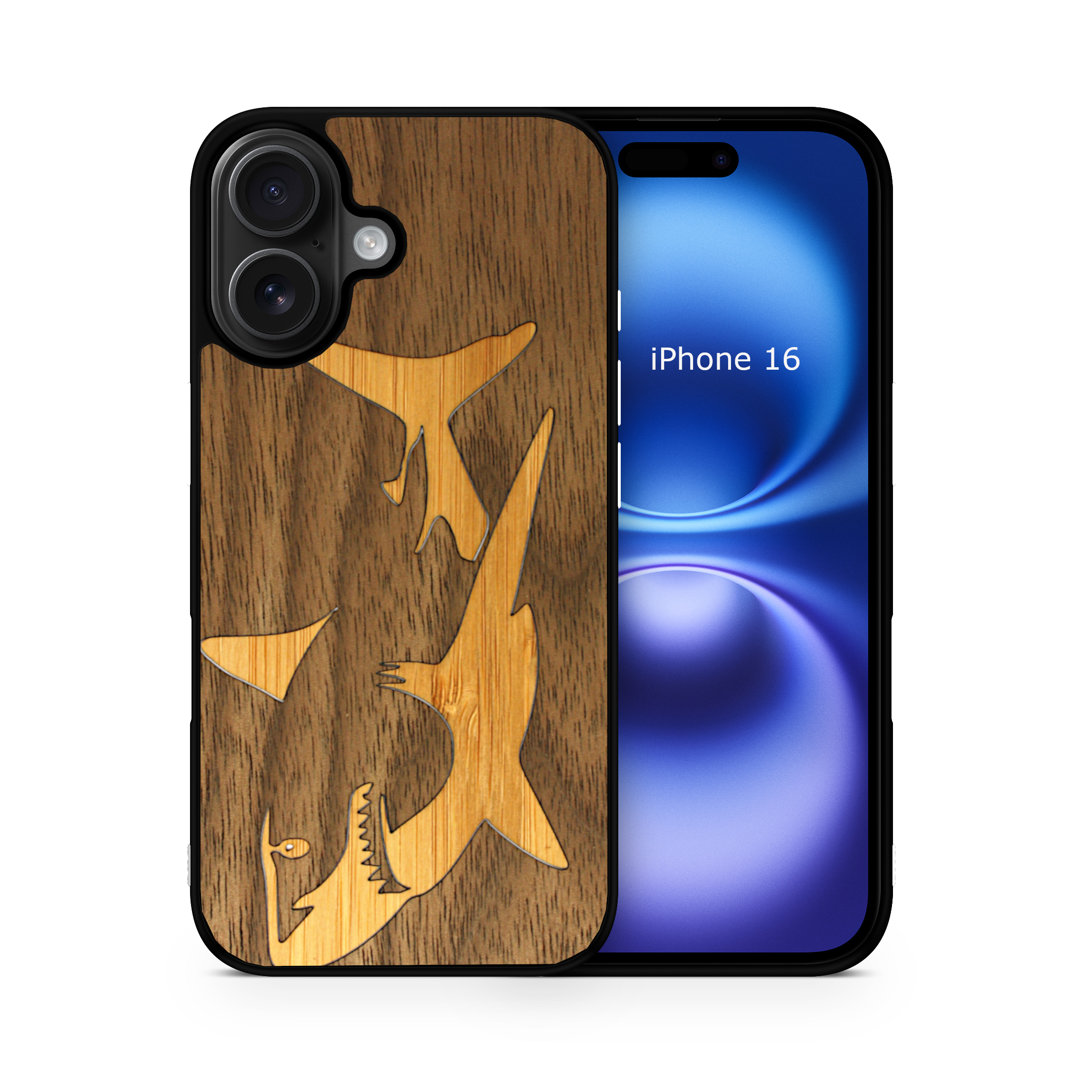 Slim Wooden iPhone Case (Great White Shark with Bamboo in Black Walnut)