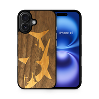 Slim Wooden iPhone Case (Great White Shark with Bamboo in Black Walnut)