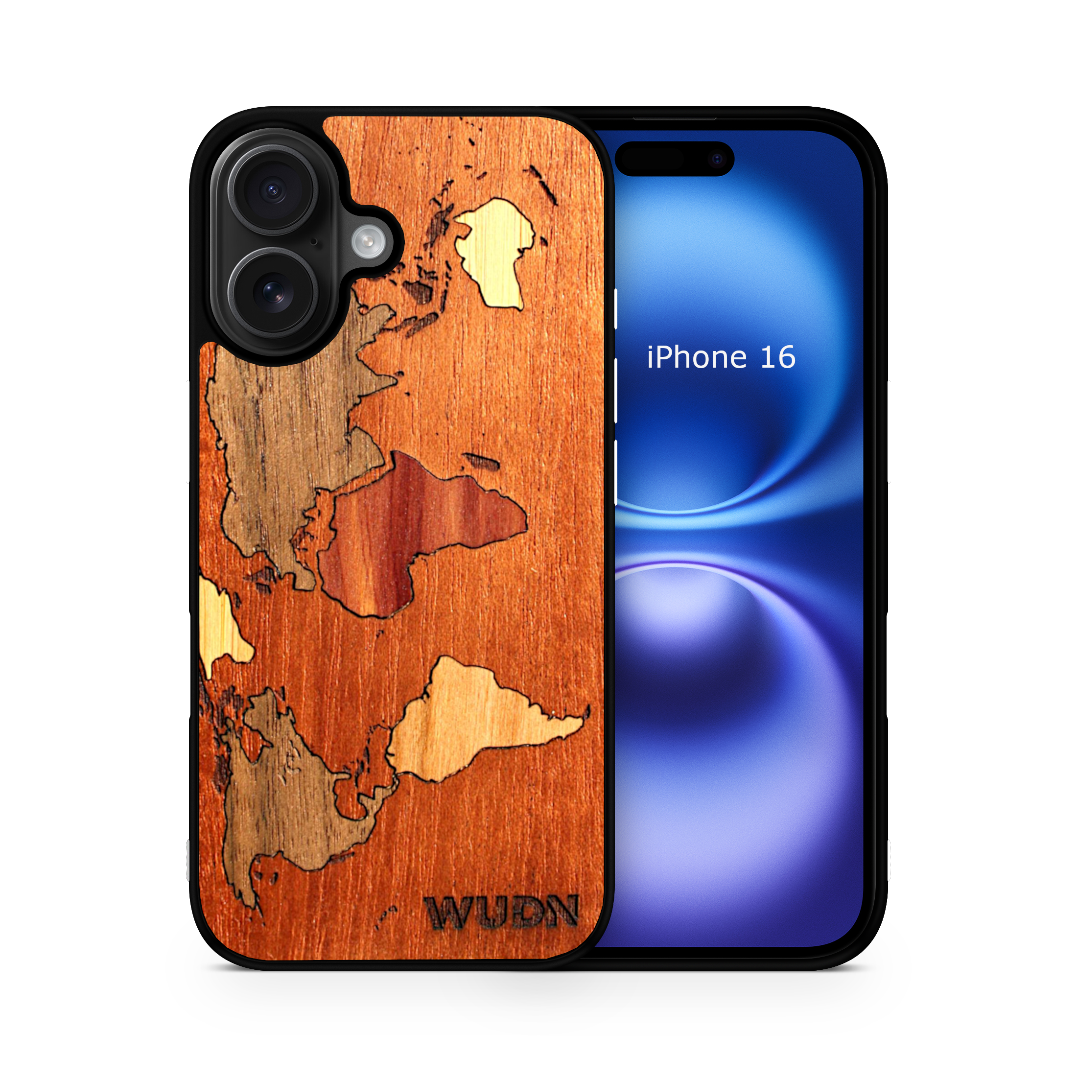 Slim Wooden Phone Case (Mahogany Inlay - World Map Traveler)