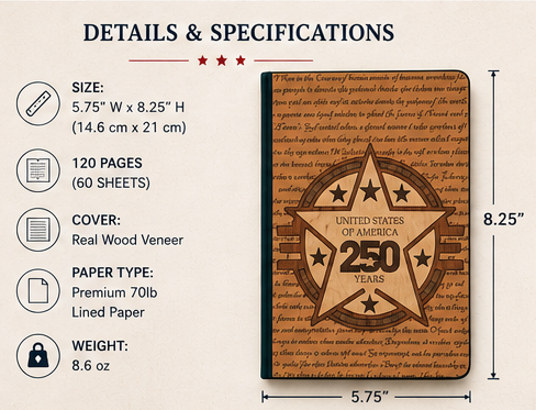 USA 250th Anniversary Wood Journal