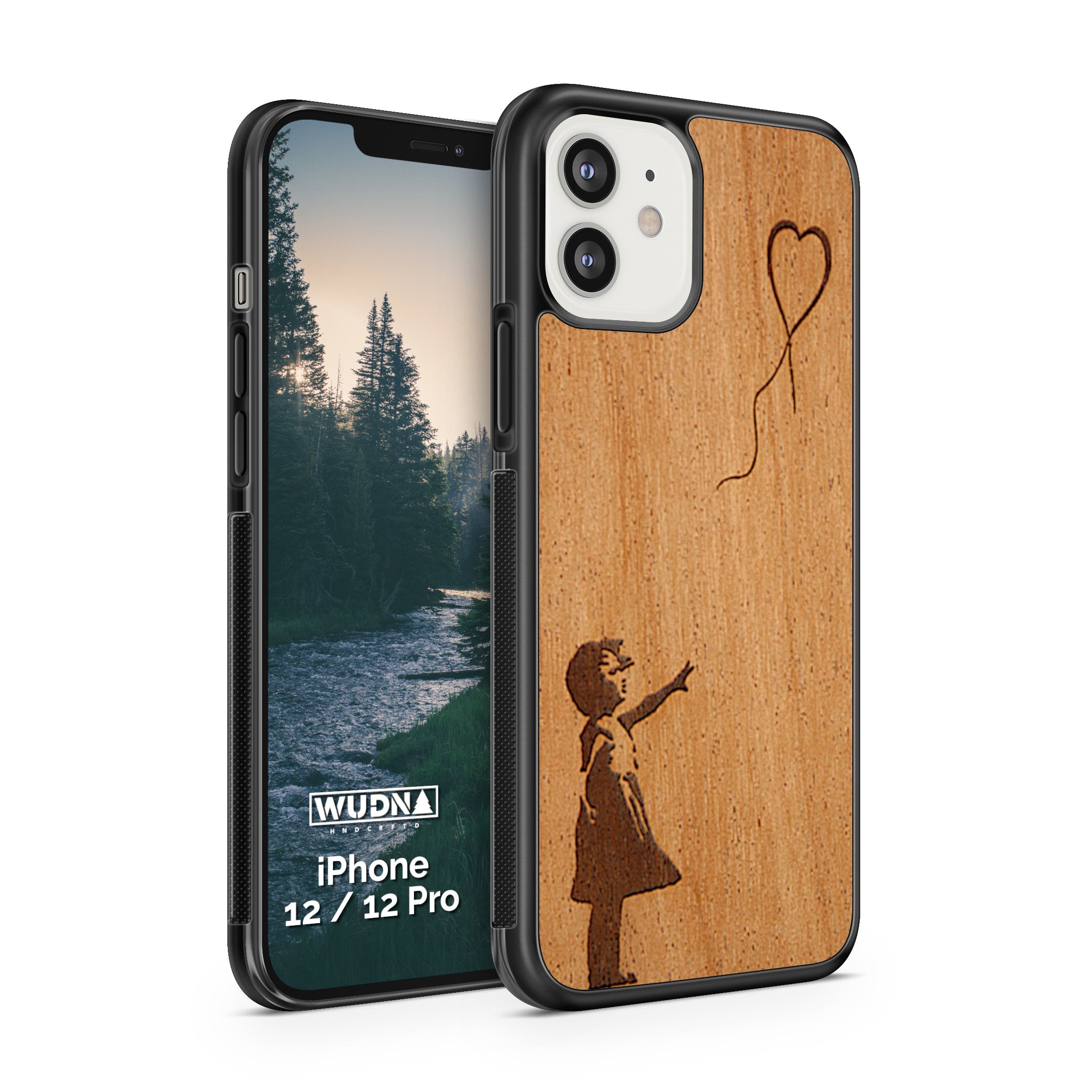 Slim Wooden Phone Case (Banksy Girl With a Balloon in Mahogany)