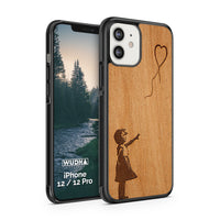 Slim Wooden Phone Case (Banksy Girl With a Balloon in Mahogany)