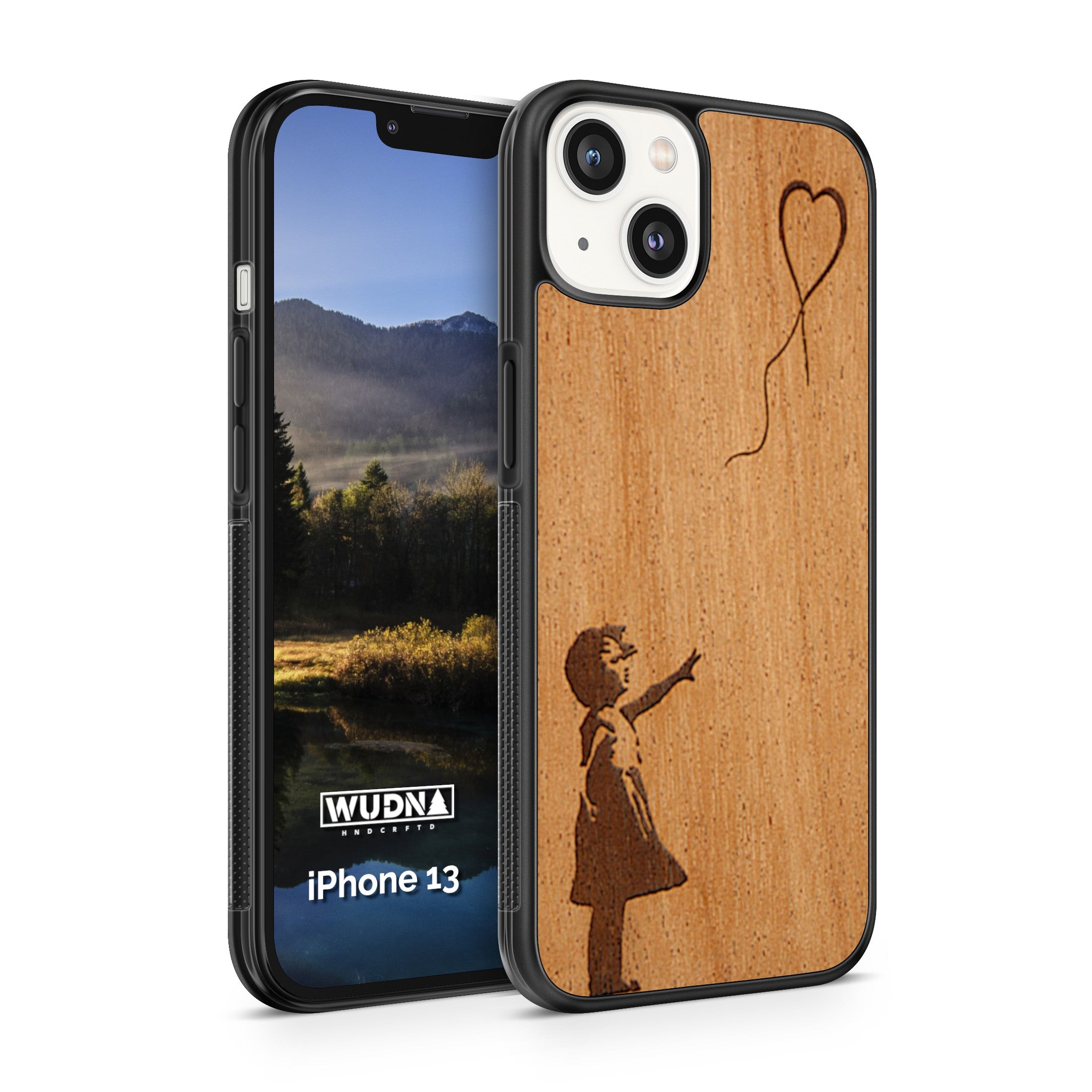 Slim Wooden Phone Case (Banksy Girl With a Balloon in Mahogany)