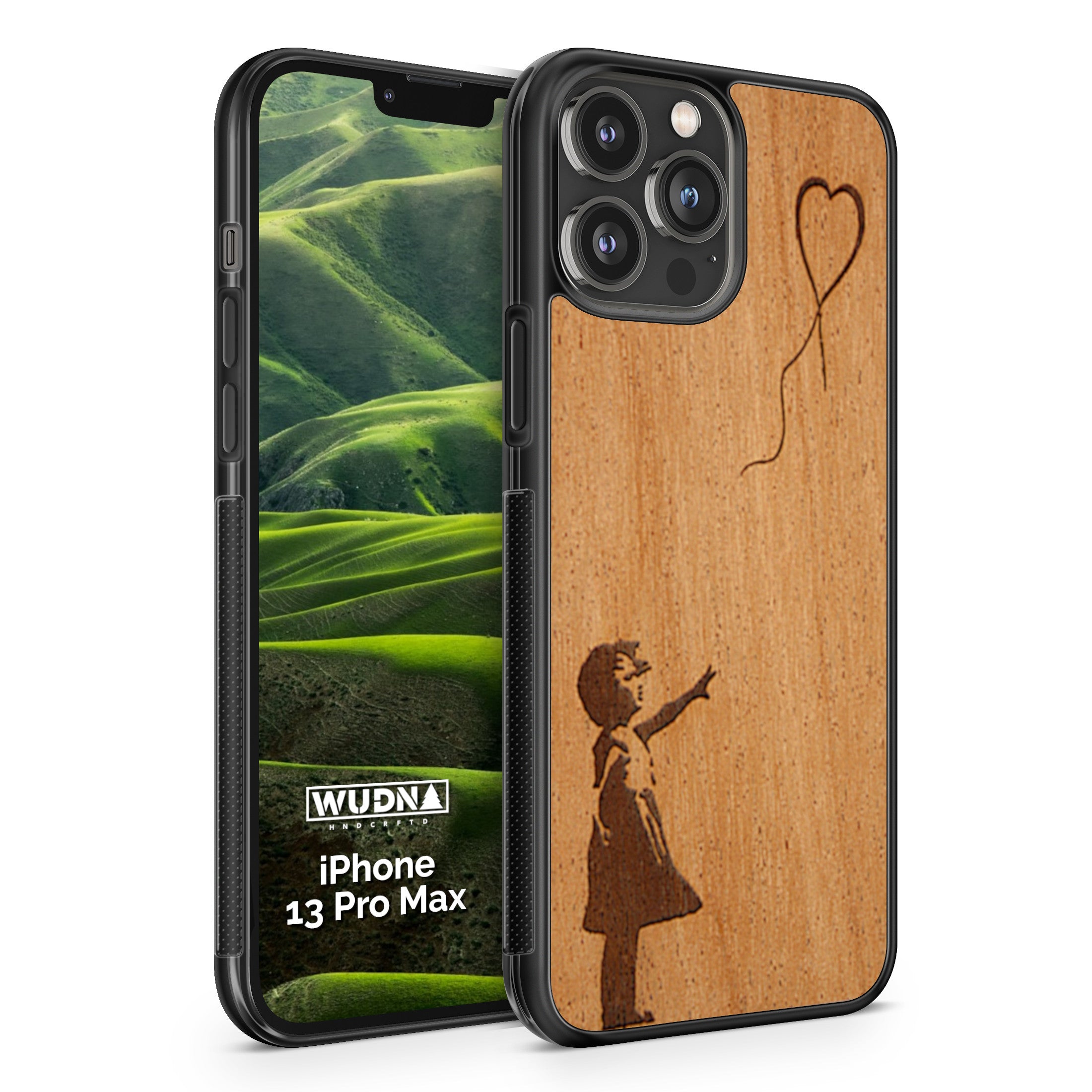 Slim Wooden Phone Case (Banksy Girl With a Balloon in Mahogany)