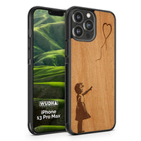 Slim Wooden Phone Case (Banksy Girl With a Balloon in Mahogany)
