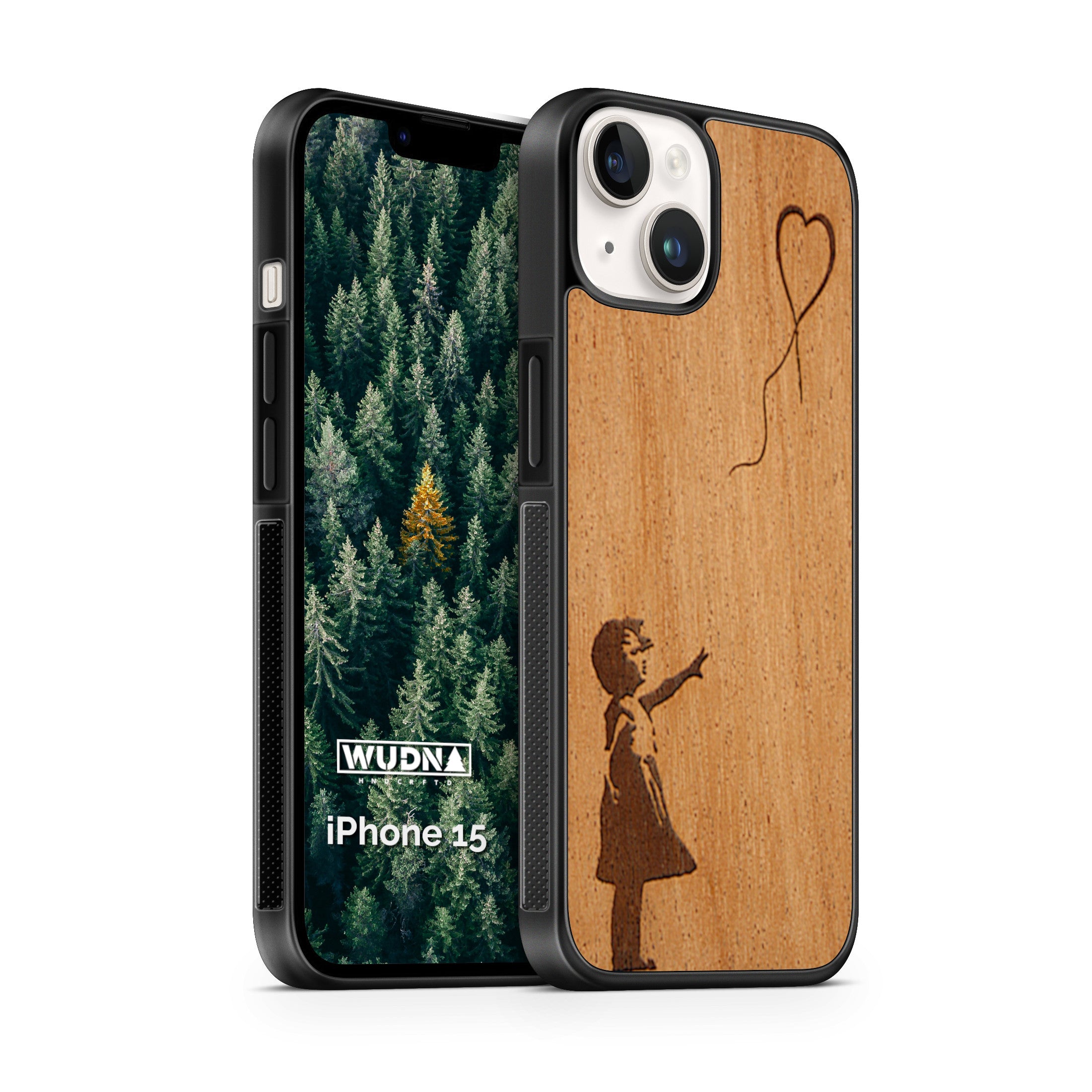 Slim Wooden Phone Case (Banksy Girl With a Balloon in Mahogany)